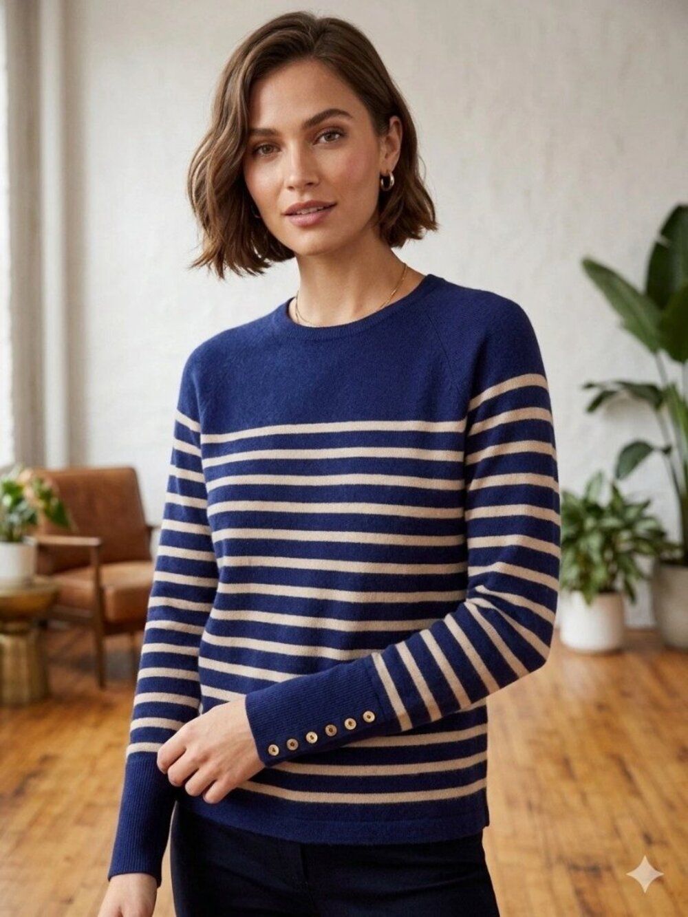 NWT J. McLaughlin Navy & Camel Striped Cashmere Sweater